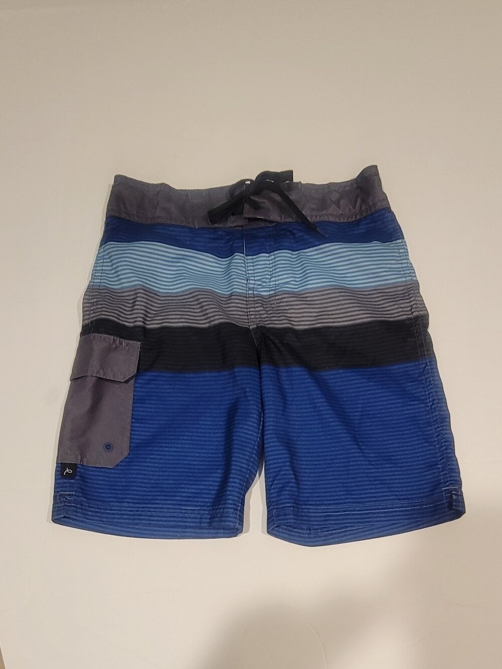 Size 8 Boys Like New art class Blue and Gray Striped Swim Trunks.